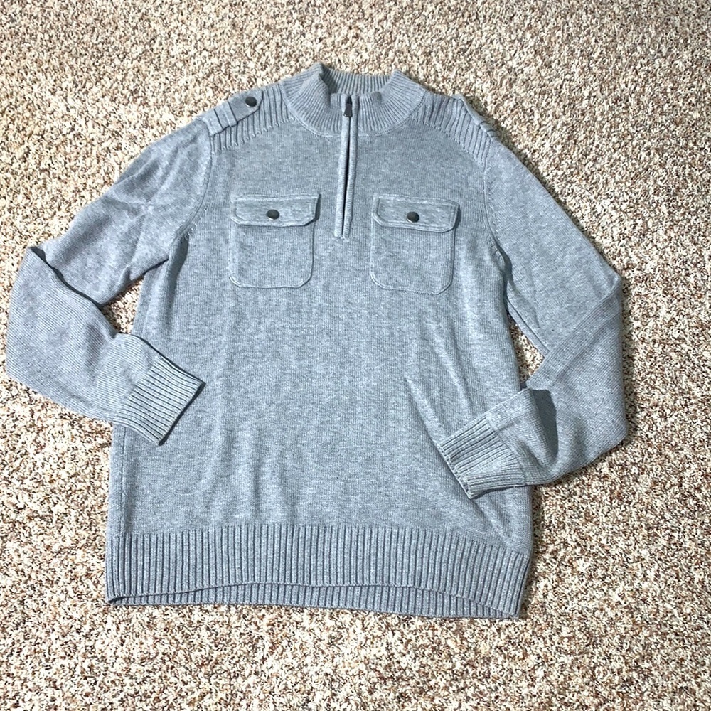 Apt 9 Gray Military Style 1/4 Zip Sweater Size M